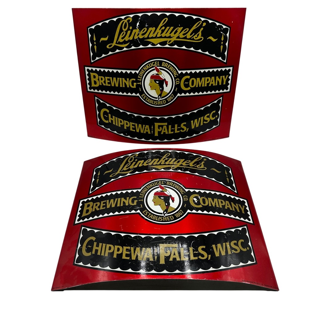 VTG 1960's LOT OF 2 - Leinenkugel's Brewing Company Metal Curved WI Beer Sign